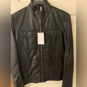 Cole Haan men’s black leather jacket size S